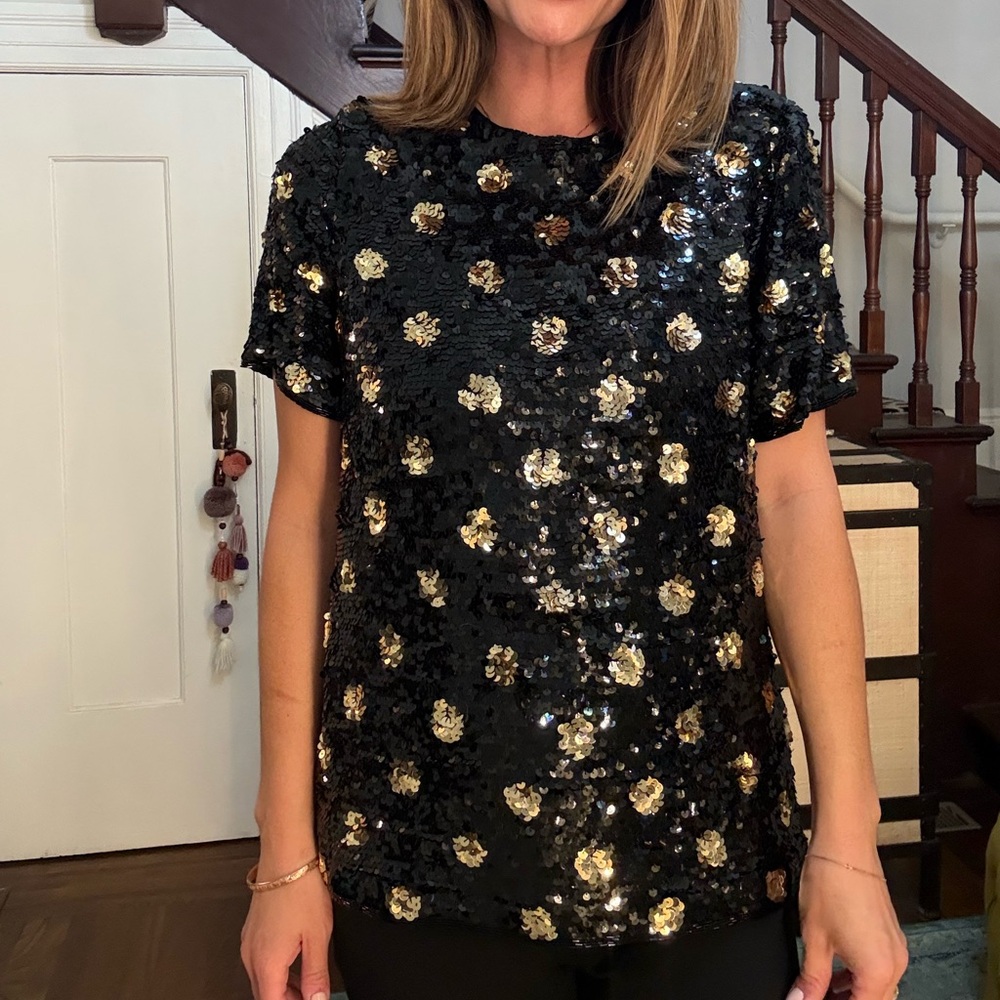 Sequin Polka Dot Black and Gold Top